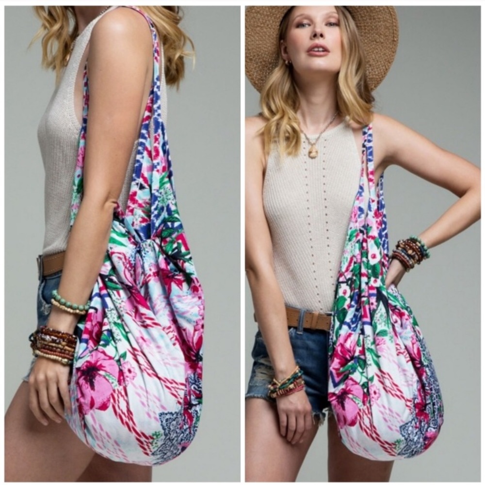 NWT Pink Boho Tote Scatchel Ethnic Slouch Hobo Handbag Floral